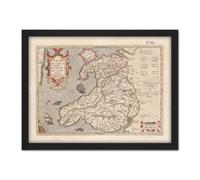 Artery8 Wall Art Print Hondius 1633 Welsh Latin Early Map Wales Cymru Large Framed Wall Décor Art in White | Size: W18" x H24" Artery8 White W18" x H24"