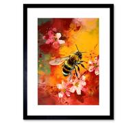Artery8 Wall Art Print Honey Bee on Abstract Flower Bed Oil Painting Artwork Framed 9X7 Inch in Black | Size: W7" x H9" Artery8 Black W7" x H9"