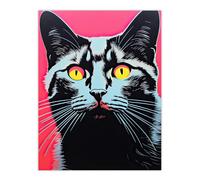 Artery8 Wall Art Print Hooked on a Feline Vibrant Cat Portrait Pink Orange Blue Graphic Painting Poster | Size: W12" x H16" Artery8 Pink W12" x H16"