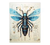Artery8 Wall Art Print Hornet Robot Hybrid Secret Military Schematic Blue Futuristic Complex Arcane Manuscript Gift For Him Man Cave Poster Artery8 Multicolor W12" x H16"