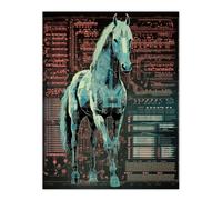 Artery8 Wall Art Print Horse Equine Robot Hybrid Secret Military Schematic Blue Futuristic Complex Arcane Manuscript Gift For Him Man Cave Poster Artery8 Multicolor W12" x H16"
