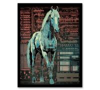 Artery8 Wall Art Print Horse Equine Robot Hybrid Secret Military Schematic Blue Futuristic Complex Arcane Manuscript Gift For Him Man Cave Art Framed Artery8 Black W12" x H16"