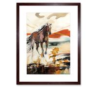 Artery8 Wall Art Print Horse Galloping Across a Barren Desert Landscape Artwork Framed 9X7 Inch in Brown | Size: W7" x H9" Artery8 Brown W7" x H9"