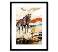 Artery8 Wall Art Print Horse Galloping Across a Barren Desert Landscape Artwork Framed 9X7 Inch in Black | Size: W7" x H9" Artery8 Black W7" x H9"