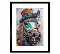 Artery8 Wall Art Print Horse Hippie In Multicoloured Bridles And Top Hat Artwork Framed 9X7 Inch