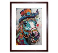 Artery8 Wall Art Print Horse Hippie in Multicoloured Bridles & Top Hat Artwork Framed 9X7 Inch in Brown | Size: W7" x H9" Artery8 Brown W7" x H9"