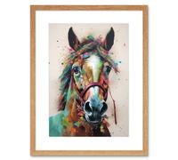 Artery8 Wall Art Print Horse Multicoloured Spray Paint & Oil Painting Artwork Framed 9X7 Inch in Beige | Size: W7" x H9" Artery8 Beige W7" x H9"