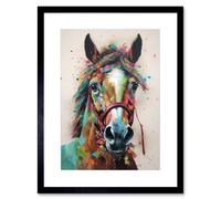 Artery8 Wall Art Print Horse Multicoloured Spray Paint & Oil Painting Artwork Framed 9X7 Inch in Black | Size: W7" x H9" Artery8 Black W7" x H9"