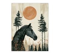 Artery8 Wall Art Print Horse & Pine Trees Simple Boho Style Painting Poster in Green | Size: W12" x H16" Artery8 Green W12" x H16"