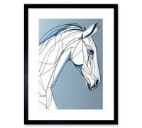 Artery8 Wall Art Print Horse Portrait White & Blue Minimal Artwork Framed 9X7 Inch in Black | Size: W7" x H9" Artery8 Black W7" x H9"