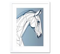 Artery8 Wall Art Print Horse Portrait White & Blue Minimal Artwork Framed 9X7 Inch | Size: W7" x H9" Artery8 White W7" x H9"