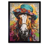 Artery8 Horse Wearing a Flower Summer Hat Multicoloured Art Print Framed Poster Wall Decor 12x16 inch