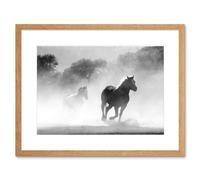 Artery8 Wall Art Print Horses Running Mist BW Framed in Beige | Size: W7" x H9" Artery8 Beige W7" x H9"