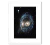 Artery8 Wall Art Print Hubble Space Astronomy AM 2026-424 Arp Madore Blue Ring Interacting Galaxy Pair Head-On Collision Forming Disks Gas Dust & Artery8 White W7" x H9"