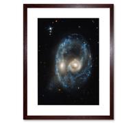 Artery8 Wall Art Print Hubble Space Astronomy AM 2026-424 Arp Madore Blue Ring Interacting Galaxy Pair Head-On Collision Forming Disks Gas Dust & Artery8 Brown W7" x H9"