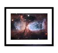 Artery8 Wall Art Print Hubble Space Astronomy Bipolar Stellar Nursery Region S106 Nebula Forms Celestial Angel Wings In Bright Pink Red Blue Artwork Artery8 Black W7" x H9"
