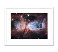 Artery8 Wall Art Print Hubble Space Astronomy Bipolar Stellar Nursery Region S106 Nebula Forms Celestial Angel Wings In Bright Pink Red Blue Artwork Artery8 White W7" x H9"