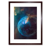 Artery8 Wall Art Print Hubble Space Astronomy Bubble Nebula NGC 7635 Spherical Blue Stellar Gas Wind Around O Star By Finger Pillars Of Dust Artwork Artery8 Brown W7" x H9"