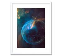 Artery8 Wall Art Print Hubble Space Astronomy Bubble Nebula NGC 7635 Spherical Blue Stellar Gas Wind Around O Star By Finger Pillars Of Dust Artwork Artery8 White W7" x H9"