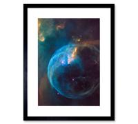 Artery8 Wall Art Print Hubble Space Astronomy Bubble Nebula NGC 7635 Spherical Blue Stellar Gas Wind Around O Star By Finger Pillars Of Dust Artwork Artery8 Black W7" x H9"