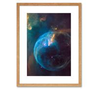 Artery8 Wall Art Print Hubble Space Astronomy Bubble Nebula NGC 7635 Spherical Blue Stellar Gas Wind Around O Star By Finger Pillars Of Dust Artwork Artery8 Beige W7" x H9"