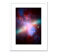 Artery8 Wall Art Print Hubble Space Astronomy M82 Galaxy Collaboration Chandra & Spitzer X-Ray Observatory Blue Red Orange Green Starburst Dust Artery8 White W7" x H9"