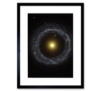 Artery8 Wall Art Print Hubble Space Astronomy Ring Of Hot Blue Stars Pinwheels Around Yellow Nucleus Of Hoag's Object Galaxy Artwork Framed 9X7 Inch Artery8 Black W7" x H9"