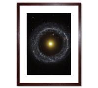 Artery8 Wall Art Print Hubble Space Astronomy Ring Of Hot Blue Stars Pinwheels Around Yellow Nucleus Of Hoag's Object Galaxy Artwork Framed 9X7 Inch Artery8 Brown W7" x H9"