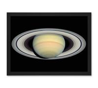 Artery8 Wall Art Print Hubble Space Astronomy Saturn Prior To Cassini Probe's Arrival Bright Full Planet & Ring Plane Art Framed in Black | Size: A4 Artery8 Black A4