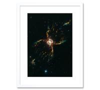 Artery8 Wall Art Print Hubble Space Astronomy Southern Crab Nebula Hen 2-104 Red Yellow Blue Hourglass Celestial Object Red Giant Star White Dwarf Artery8 White W7" x H9"