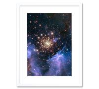 Artery8 Wall Art Print Hubble Space Astronomy Starburst Cluster NGC 3603 Nebula Resembles Celestial Fireworks Surrounded By Clouds Of Interstellar Artery8 White W7" x H9"