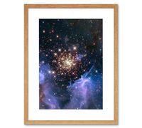 Artery8 Wall Art Print Hubble Space Astronomy Starburst Cluster NGC 3603 Nebula Resembles Celestial Fireworks Surrounded By Clouds Of Interstellar Artery8 Beige W7" x H9"