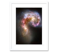 Artery8 Wall Art Print Hubble Space Astronomy The Antennae Galaxies NGC 4038-4039 Orange Pink Blue Spiral Pair Collision Newly Formed Super Star Artery8 White W7" x H9"