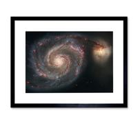 Artery8 Wall Art Print Hubble Space Astronomy Whirlpool Galaxy M51 Companion Swirling Structures Dust Clouds Gas Spiral Staircases Pink Blue Star Artery8 Black W7" x H9"