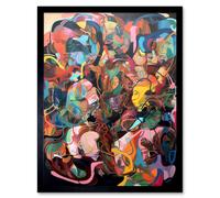 Artery8 Wall Art Print Human Relationships Multicoloured Abstract Crowd Art Framed in Black | Size: W12" x H16" Artery8 Black W12" x H16"
