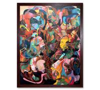 Artery8 Wall Art Print Human Relationships Multicoloured Abstract Crowd Art Framed in Brown | Size: W12" x H16" Artery8 Brown W12" x H16"