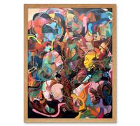 Artery8 Wall Art Print Human Relationships Multicoloured Abstract Crowd Art Framed in Light Oak | Size: W12" x H16" Artery8 Light Oak W12" x H16"