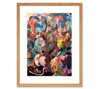 Artery8 Wall Art Print Human Relationships Multicoloured Abstract Crowd Artwork Framed 9X7 Inch in Beige | Size: W7" x H9" Artery8 Beige W7" x H9"