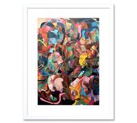 Artery8 Wall Art Print Human Relationships Multicoloured Abstract Crowd Artwork Framed 9X7 Inch in White | Size: W7" x H9" Artery8 White W7" x H9"
