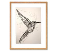 Artery8 Wall Art Print Humming Bird in Flight Line Drawing Portrait Artwork Framed 9X7 Inch in Beige | Size: W7" x H9" Artery8 Beige W7" x H9"