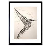 Artery8 Wall Art Print Humming Bird in Flight Line Drawing Portrait Artwork Framed 9X7 Inch in Black | Size: W7" x H9" Artery8 Black W7" x H9"