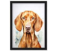 Wall Art Print Hungarian Vizsla Dog Soft Watercolour Artwork Golden Rust Teal Bright Portrait Artwork Framed A4 Artery8 Black A4