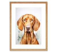 Artery8 Wall Art Print Hungarian Vizsla Dog Soft Watercolour Artwork Golden Rust Teal Bright Portrait Artwork Framed 9X7 Inch | Size: W7" x H9" Artery8 Beige W7" x H9"