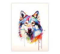 Artery8 Husky Dog Lover Gift Pet Portrait Rainbow Colours Artwork Painting Extra Large XL Wall Art Poster Print