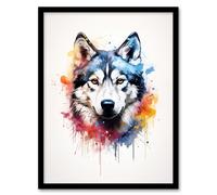 Artery8 Wall Art Print Husky Lovers Gift Watercolour Pet Portrait Painting Artwork Art Framed | Size: A4 Artery8 Multicolor A4