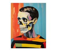 Artery8 Wall Art Print I Can Pull Off-These Fashion Stripes By Ryan Ramirez Skeleton Face Portrait Artwork Painting Halloween Poster Artery8 Multicolor W18" x H24"