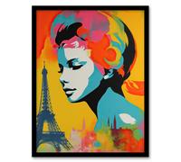 Wall Art Print I Left My Heart In Paris Vibrant Painting Retro Woman Portrait With Eiffel Tower Cityscape Art Framed Artery8 Multi A4