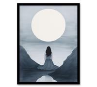 Wall Art Print In Love with the Full Moon Monotone Elegant Grey Framed Artery8 Grey A4