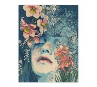 Artery8 Unframed Wall Art Girl In Pink Daffodils Boho Hippy Soft Narcissus - 12X16 Inch