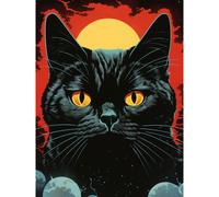 Artery8 Wall Art Print In the Shadow of the Celestial Black Cat Vintage Pulp Art Sci-Fi Cover Artwork Red Yellow Blue Solar Eclipse Poster Artery8 Black W24" x H32"